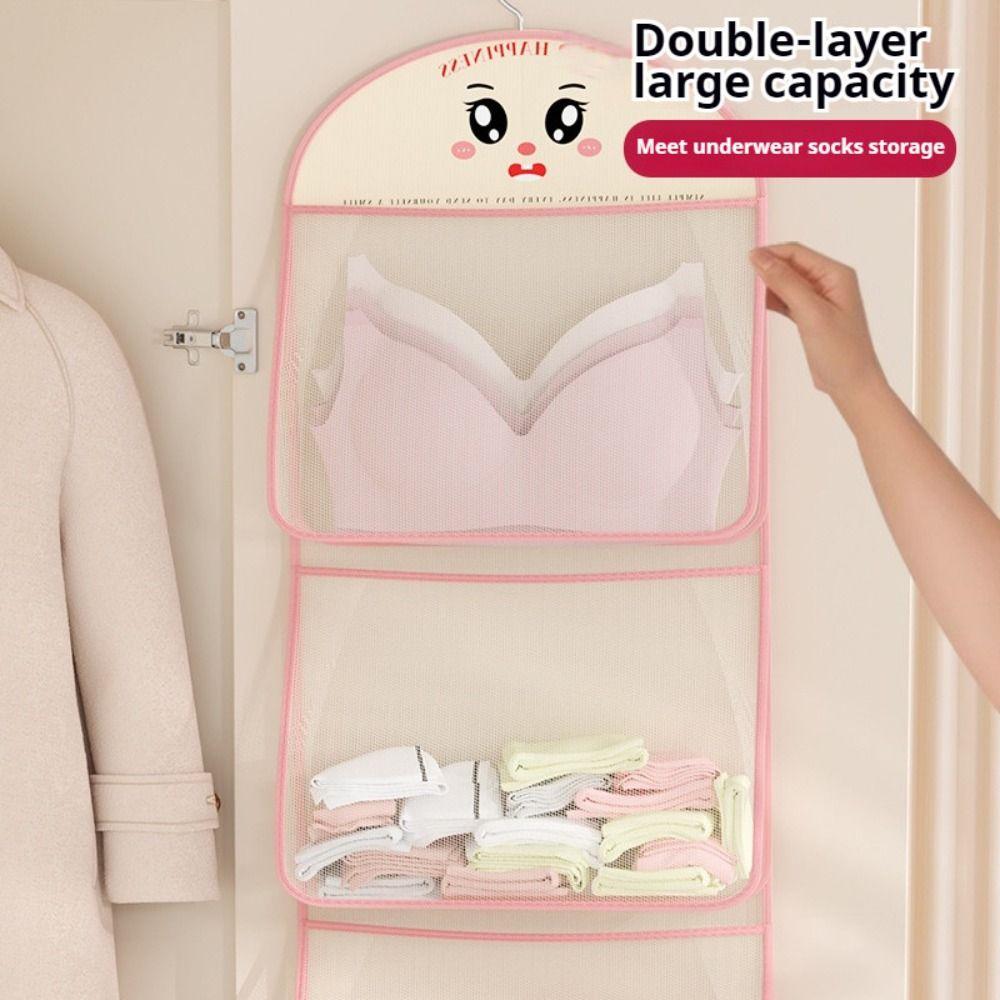 Durable 1/2/3Layer Underwear Storage Bag Large Capacity Multi-layer Socks Hanging Bag with Hanger Net Bag