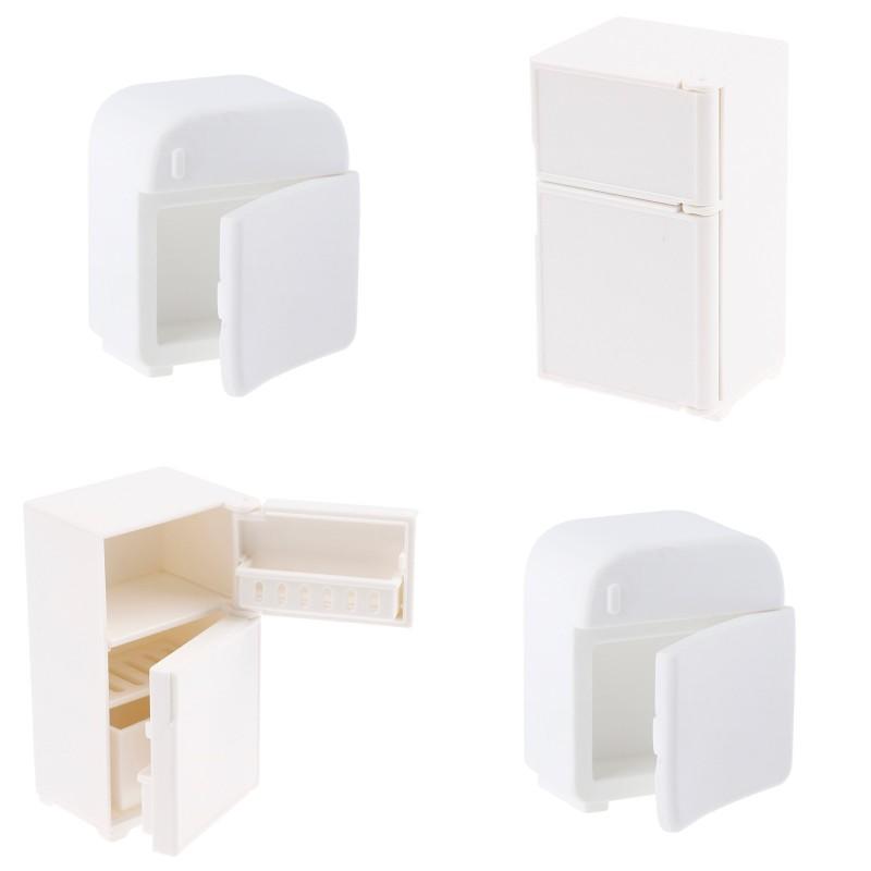 1PC Dollhouse Miniature White Refrigerator Miniature Playthings Kitchen Home Single Layer Double Refrigerator Dollhouse Decor Accessories