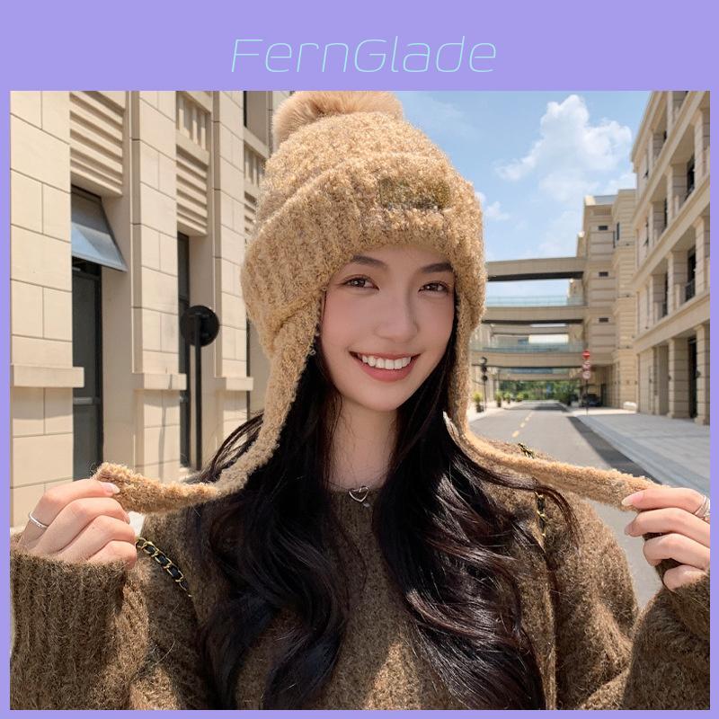 Autumn Winter Knitted Hat With Earmuffs For Women Breathable Warmth Casual Style