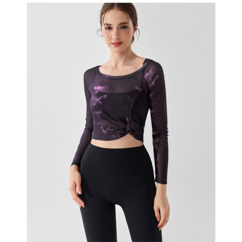 Haut de sport à manches longues en maille papillon pour femme