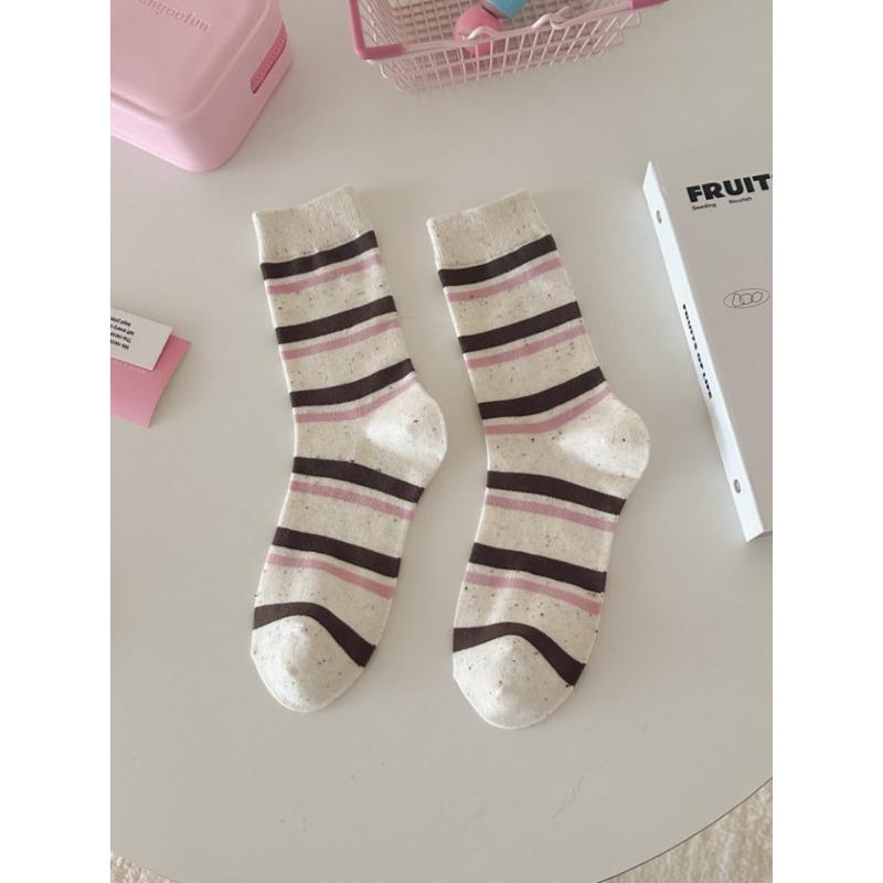 Pink Pure Cotton, Trendy and Cute Cartoon Idea Gauze Label Puppy Socks, Women's Autumn Mid-calf Socks, Dui Dui Long Socks