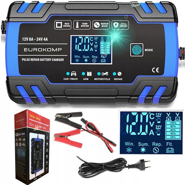Prostownik Ładowarka Do Akumulatora Lcd 12V 24V 8A Funkcja Naprawy Aku.