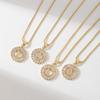 European Copper-Zircon Gold-Plated Pendant Necklace with 26 Alphabet Flowers, Clavicle Chain, High-End Design
