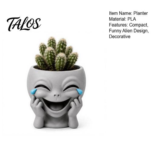 Cute Alien Planter Funny Face Planter, 3D Printed Novelty Plant Pot, Gray Head for Succulents Cacti Home Table Shelf Decoration Office Desk