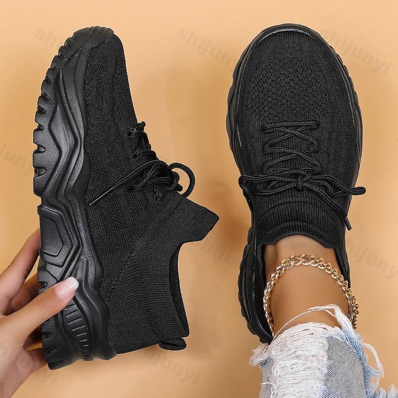 Fashion Fashion Stretch Knitting Sneakers for Women 2024 Autumn Couple Lace Up Non Slip Flats Casual Sports Shoes Woman Plus Size 35-43