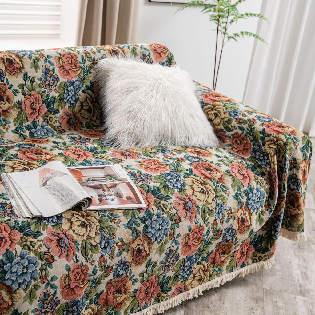 Sofatuch Multifunktionale Abdeckung Amerikanische Blume Jacquard Dick Retro Sofaüberwurf Sofakissen