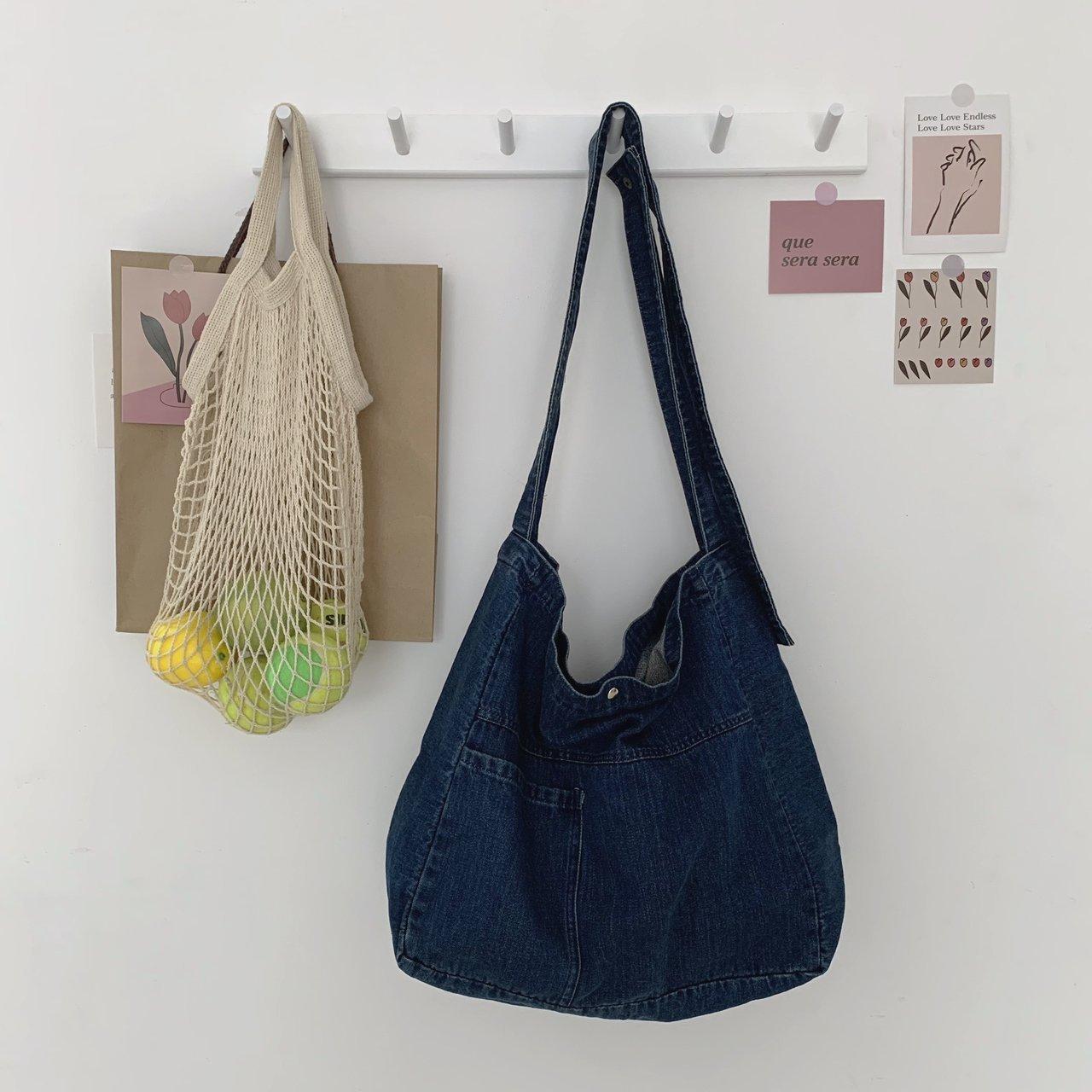 

Джинсова сумка з пранням, велика місткість, сумка-мессенджер, студентська сумка, жіноча японська полотняна сумка, проста сумка через плече темно-синього кольору