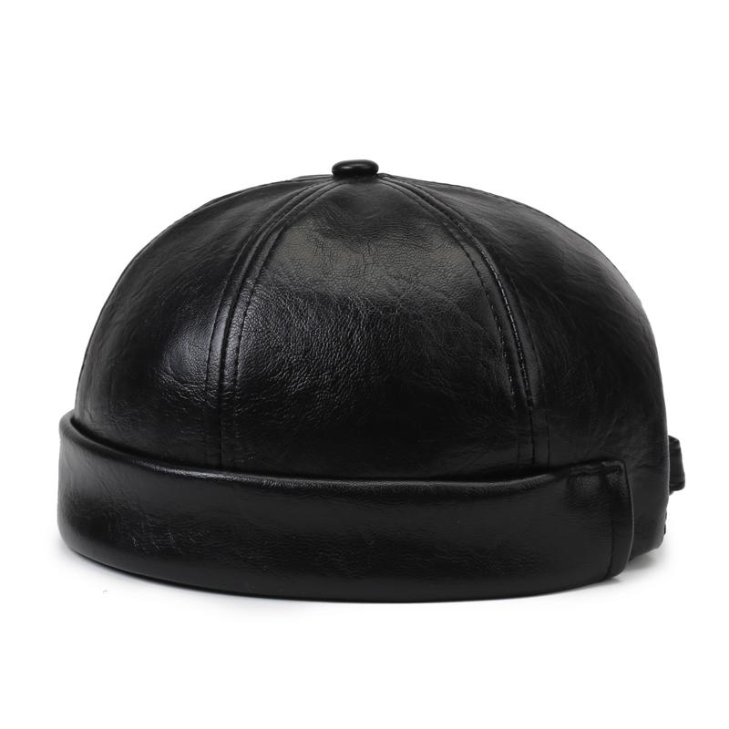 Men's Solid Color PU Leather Skullcap, Outdoor Casual Hat Ideal for Autumn & Winter Travel, Windproof and Warm Cap