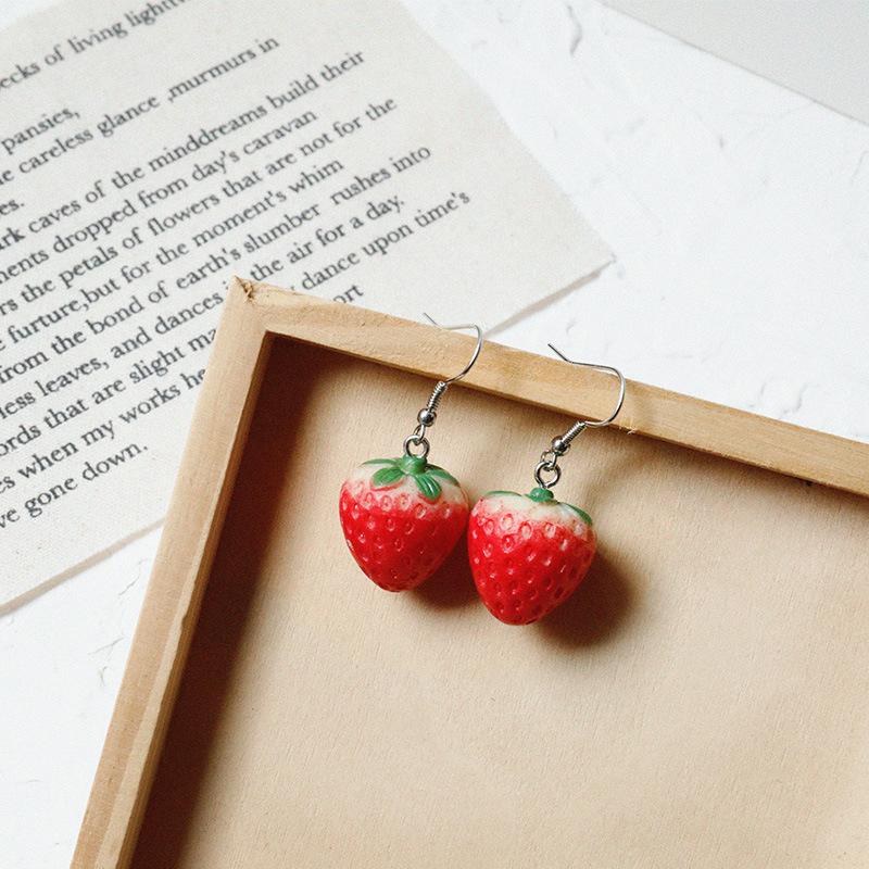 Korean Sweet Strawberry Resin Stud Earrings for Girls – Cute, Simple, No Piercing Needed