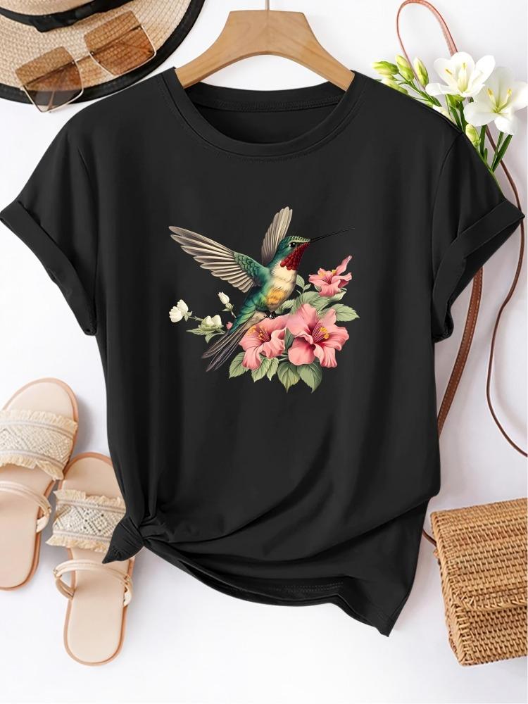 

Clear Lines Cute Small Animals Plants Flower Patterns Fashionable Prints Retro Style Womens Round Neck Short Sleeved Tshirt S