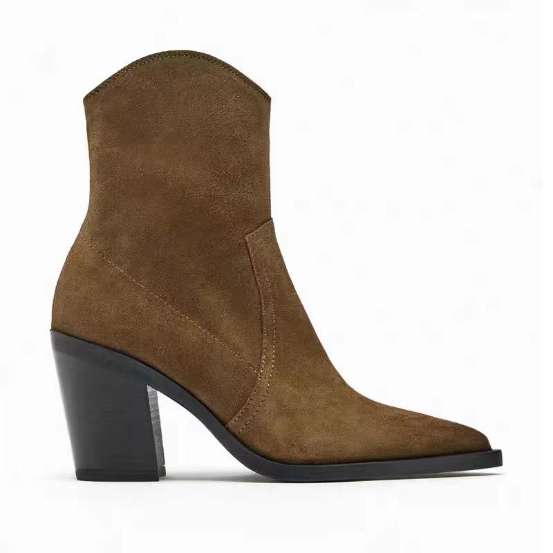 Fashion 2025 Brand Women Warm Winter Boots Women's Mid High-Heeled Pointed Short Knitted Socks Boots Thick Heel Black Booties