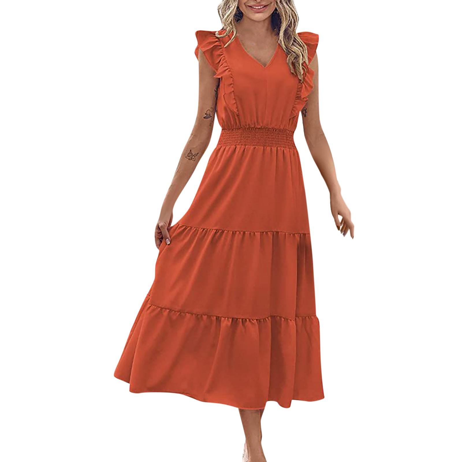 

Женское повседневное летнее платье без рукавов с оборками и V-образным вырезом, свободное длинное платье XL