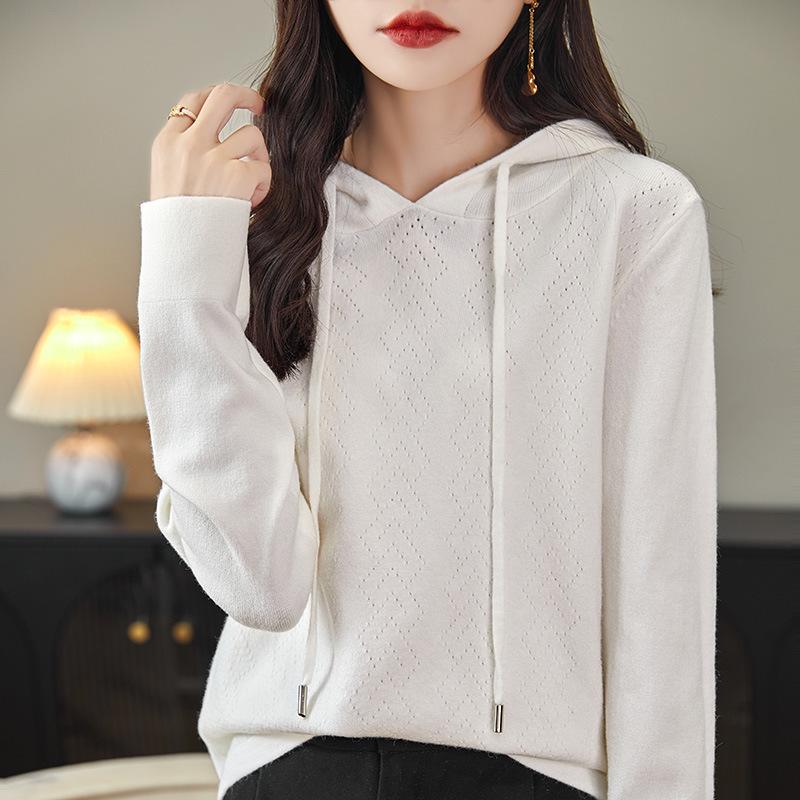 2024 Autumn Women's Knit Hoodie Pullover & Cardigan Sweater Loose Top