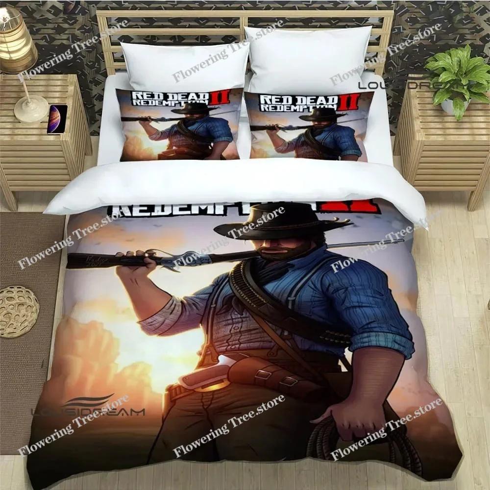 Red Dead Redemption 2 Print Bedding Sets Exquisite Supplies Set Duvet Cover Bed Comforter Set Bedding Set Luxury Birthday Gift