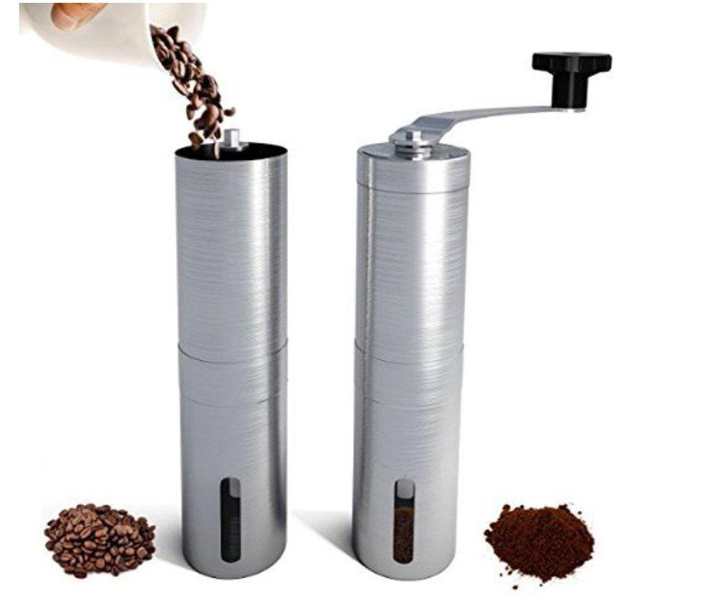 Dreampass Hand Grinder, Ceramic and Stainless Steel, Manual Coffee Grinder with Dedicated Brush Set (Silver) bb407