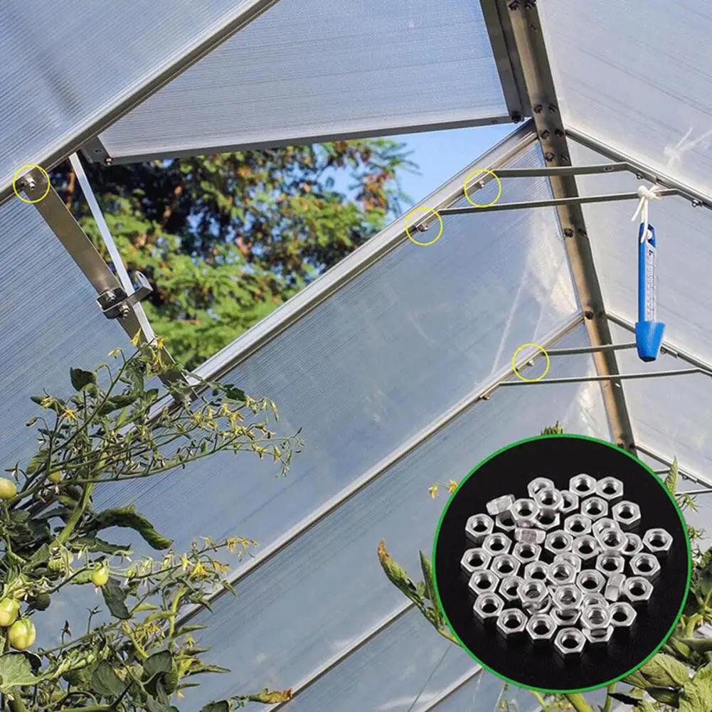 50/100 Stück Gewächshaus-Reparaturset Aluminiumschrauben und Muttern Werkzeug Praktisches Gewächshaus-Muttern-Schrauben-Set Durchgangslochschrauben für Zuhause