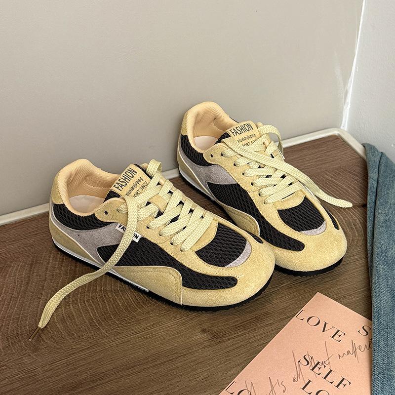Korean Version of the Popular Mesh Breathable Sports and Leisure Shoes Women's Autumn 2025 New Niche Lace-up Flat-bottomed German Training Shoes