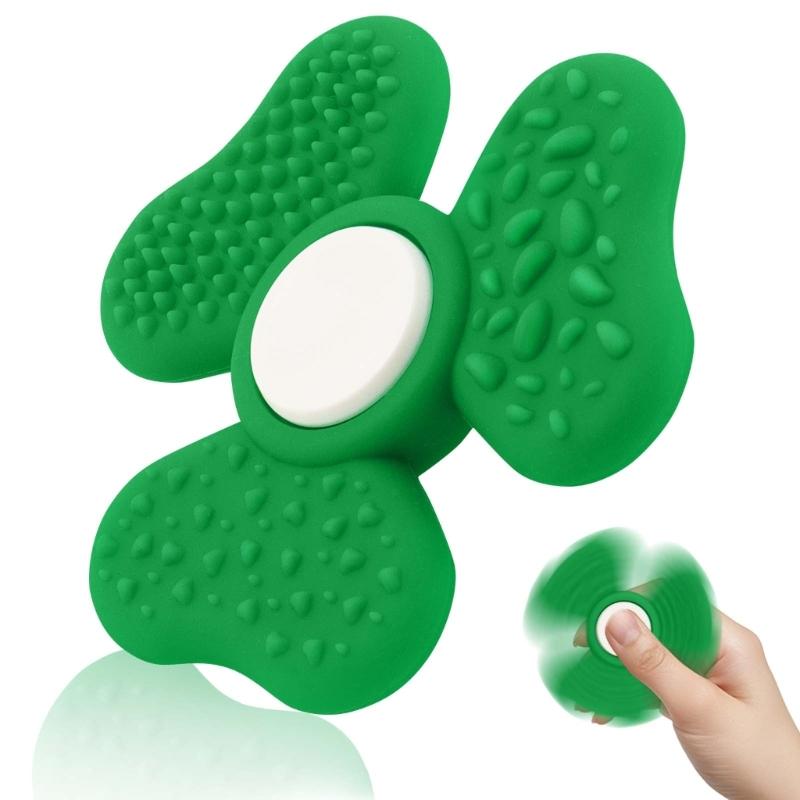 Texture Shamrock Sensory Spinner Toy For Kids Silicone Rotating Spinne Office Desk Toy For Adult Saint Patricks Day Gift