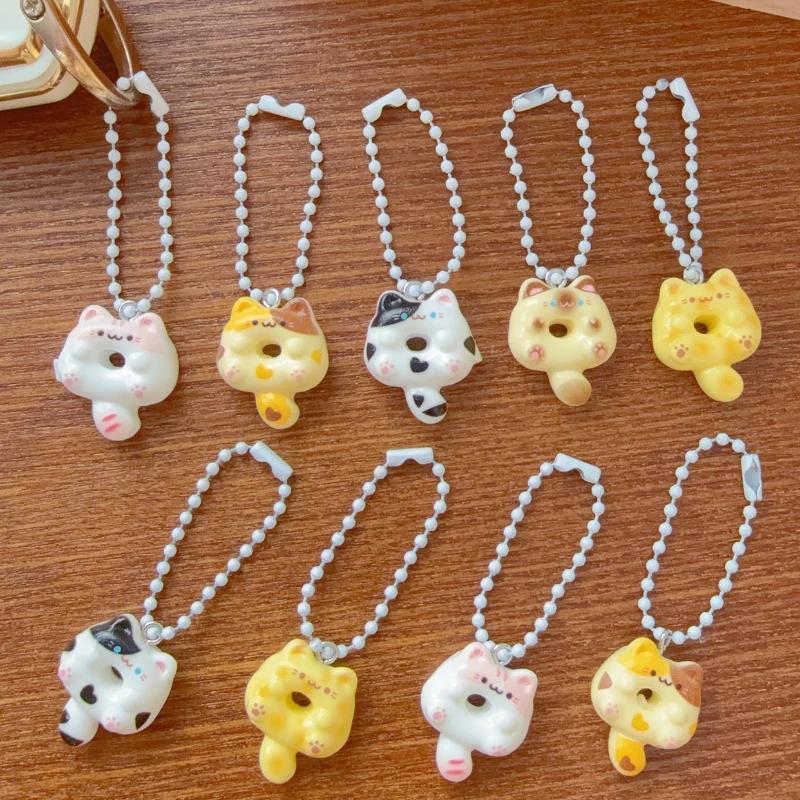 Cartoon Cute Donut Cat Pendant Keychain Phone Lanyard Charm Strap Bag Charm Animal Pendant for Student Backpack Bag Charm Gift