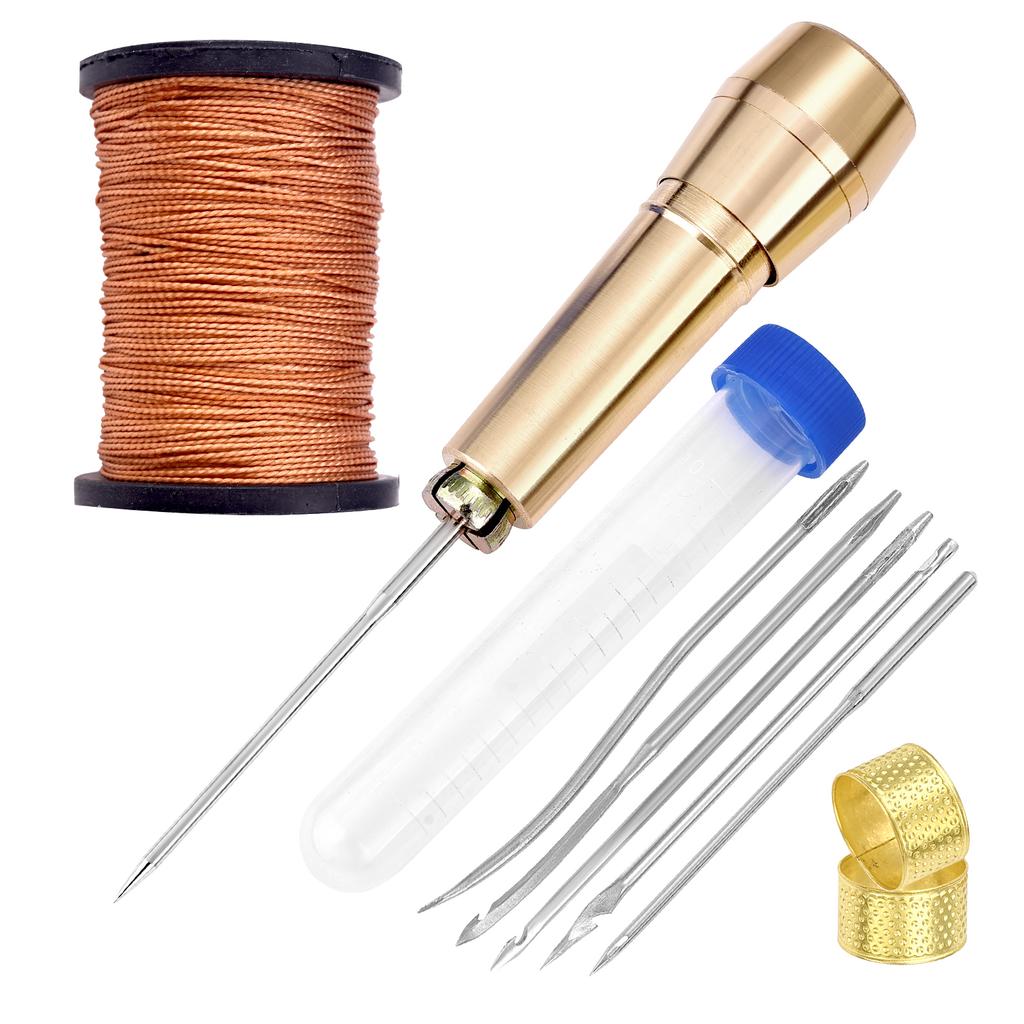 Leather Sewing Kit DIY Leather Sewing Awl Needle With Copper Handle Set Leather Canvas Tent Shoes Repairing Tool W/Nylon Thread