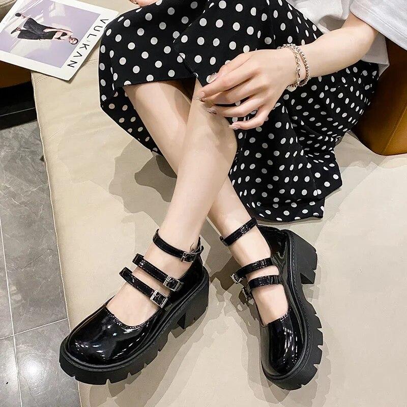 Sapatos femininos clássicos mary janes fivela cinta salto alto dedo do pé redondo sapatos oxford para mulheres bombas de plataforma sólida plus size