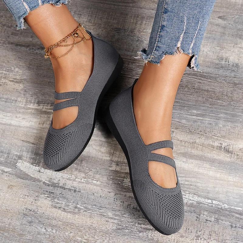 Elastic Knitted Flats Shoes for Women Summer Breathable Soft Loafers Woman Lightweight Slip On Casual Shoes Mom Moccasins