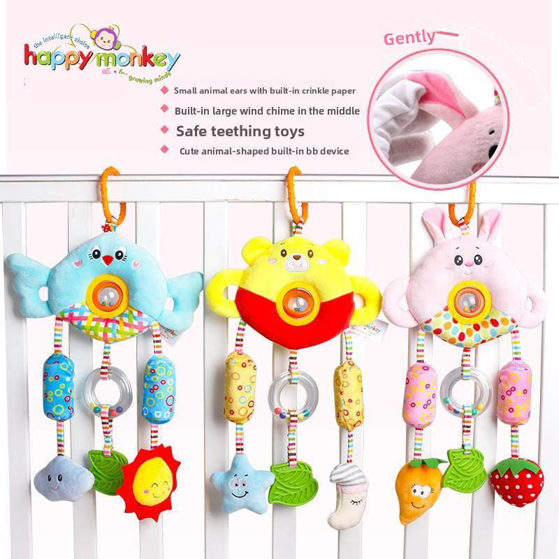 Babybär Kaninchen Vogel Plüschrassel Mobile mit hängenden Perlen für die sensorische Entwicklung von Säuglingen