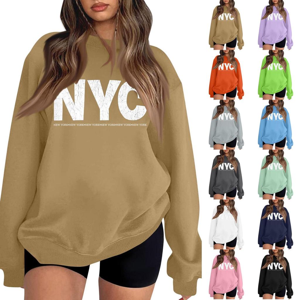 Lightweight Long Sleeve Pullover Sweatshirt for Men and Women Crew Neck Casual Fit Printed NYC Graphic Sweatshirt