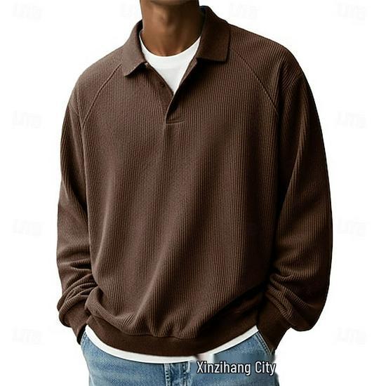 Men's Textured Lapel Casual Knitwear for Autumn and Winter