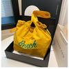Korean Style Cotton Tote Bag For Women, Minimalist Letter Print Shoulder Bag, Large Capacity Commute Handbag
