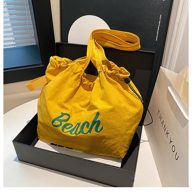 Korean Style Cotton Tote Bag For Women, Minimalist Letter Print Shoulder Bag, Large Capacity Commute Handbag