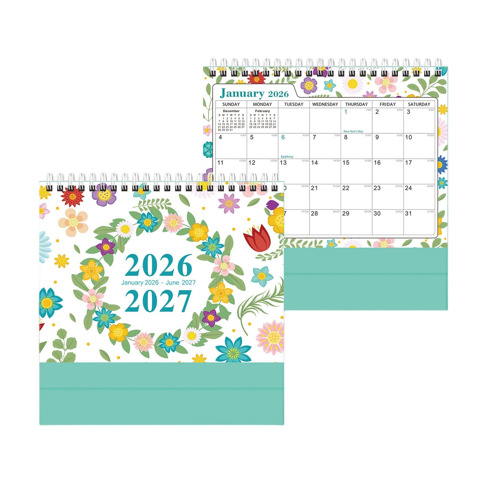 2026 2027 Desk Calendar Monthly Planner Spiral Bound Floral Design January 2026 to June 2027 Academic Organizer One Size