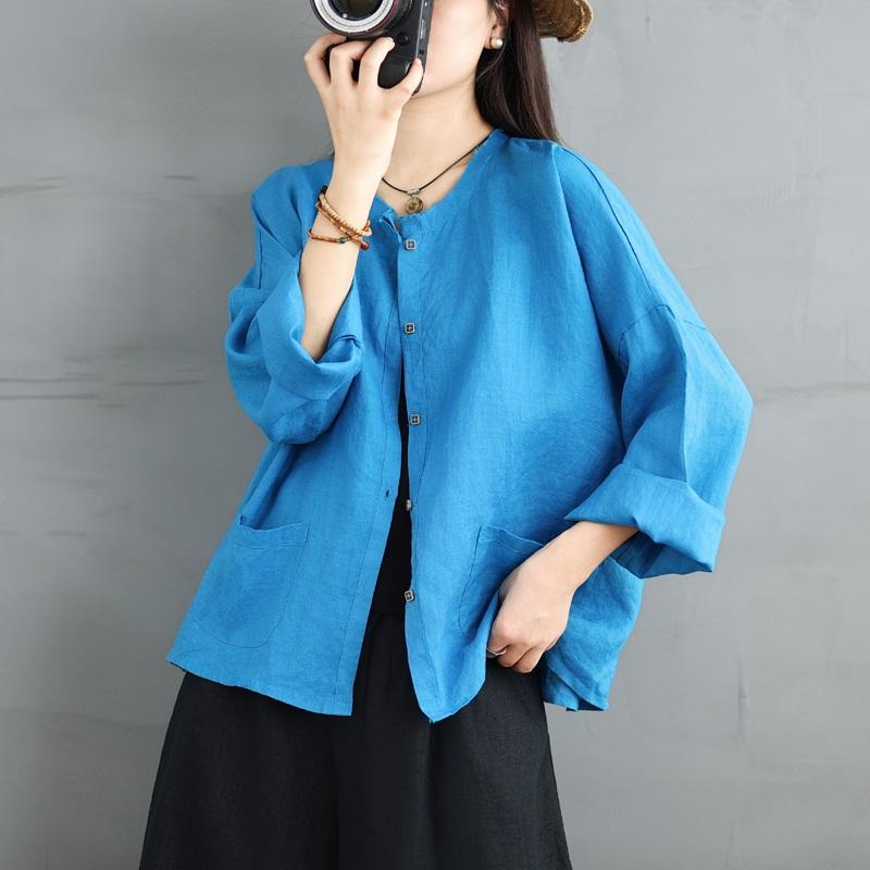 Long Sleeve Oversized Cotton Linen Vintage Shirts & Blouses for Blouse Casual Loose Spring Summer Autumn Tops Women Button Up Shirt