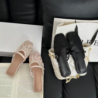 New Fashion Versatile Mesh Fairy Women's Shoes Lace Flat Heel Square Head Sandals
