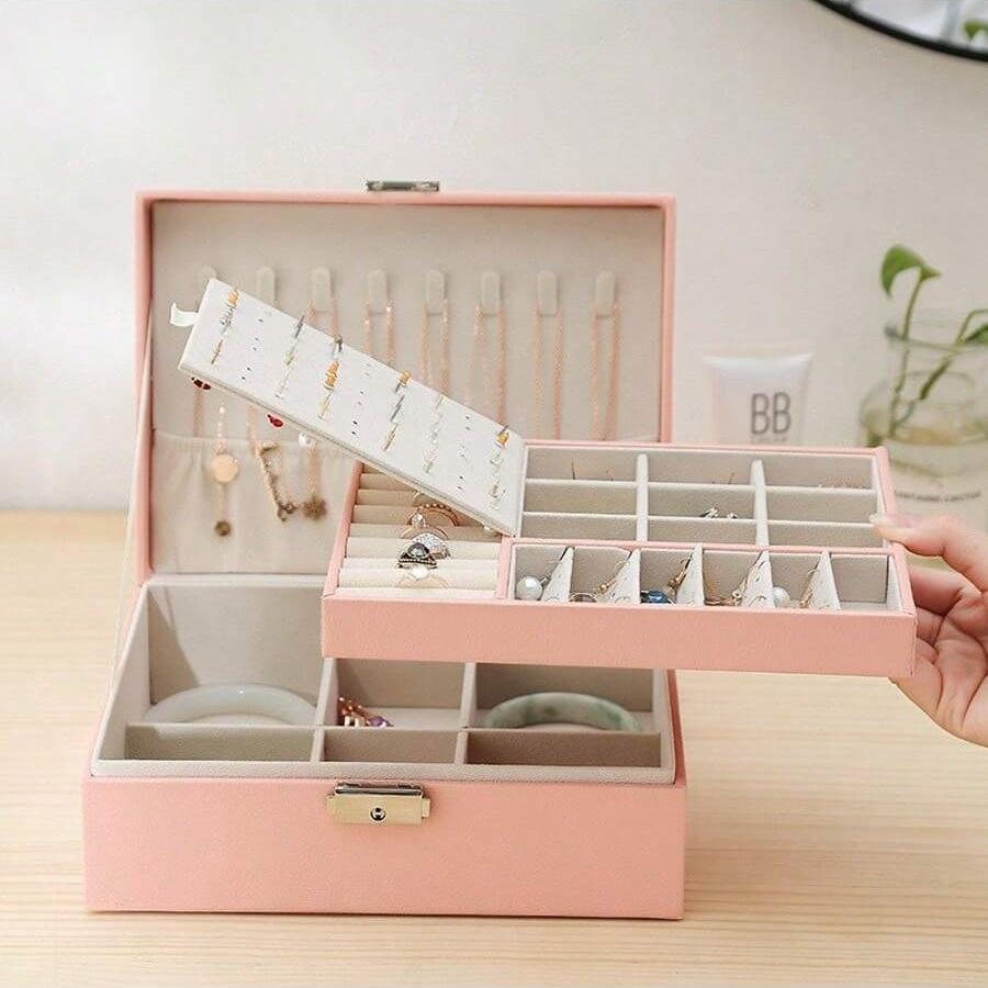 Double-layer Household Necklace Earring Jewelry Storage Box Large Capacity Dustproof Storage Boxes Travel Portable Display Box