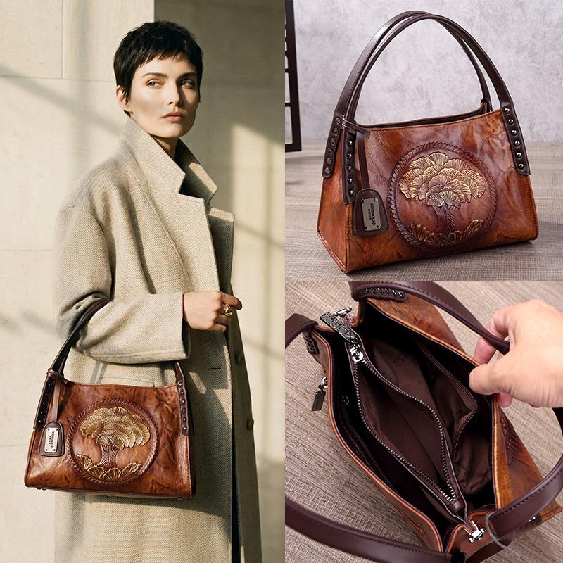 New Chinese Style Women's Bag European and American Retro Embossed Hand-painted Portable Messenger Vegetable Blue Bag