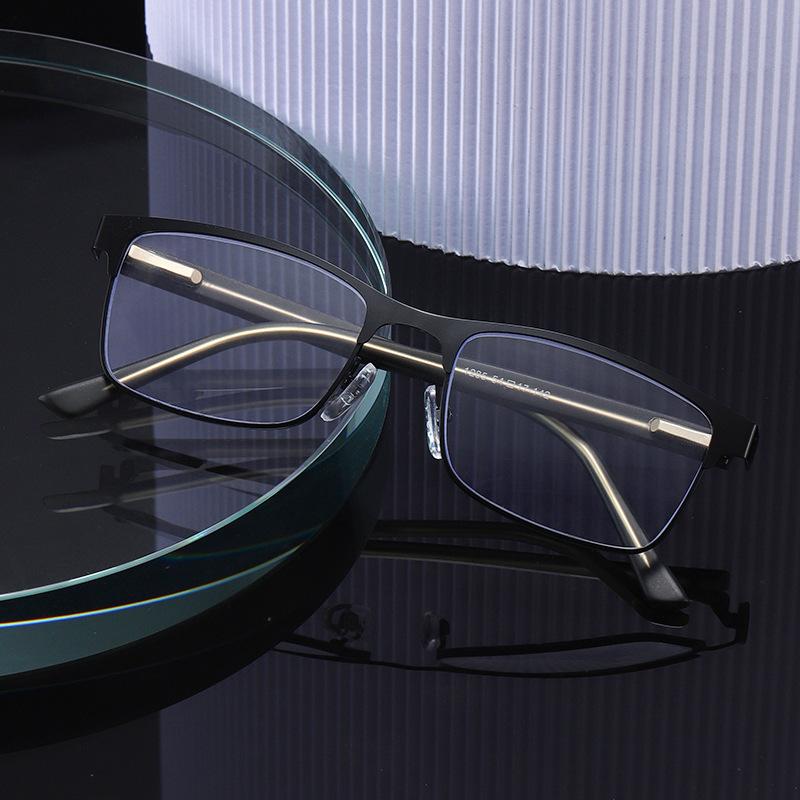 Reading Glasses Men Half Rectangle Metal Frame Hyperopia Eyeglasses Business Blue Light Blocking Presbyopic Eyewear +1.0 To +4.0