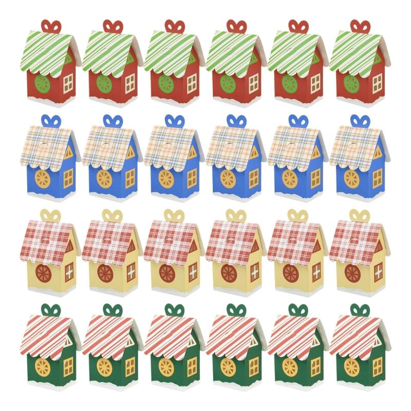 Set Of 24 Reusable Holiday House Gift Boxes Paper Candy Containers For Christmas Event And Crafts