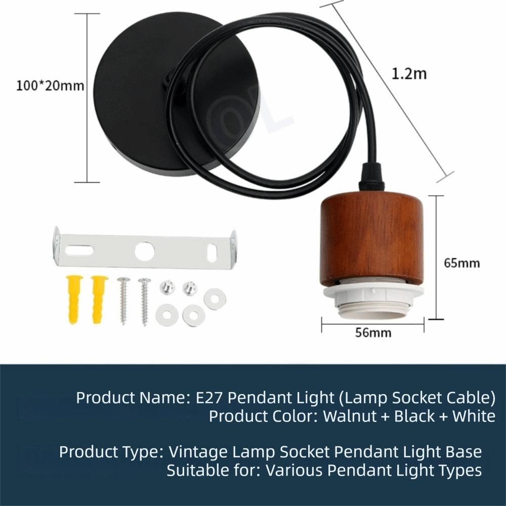 New Solid Wood E27 Lamp Holder Adjustable Wire Hanging Pendant Lamp DIY Accessories Screw Lampshade Base
