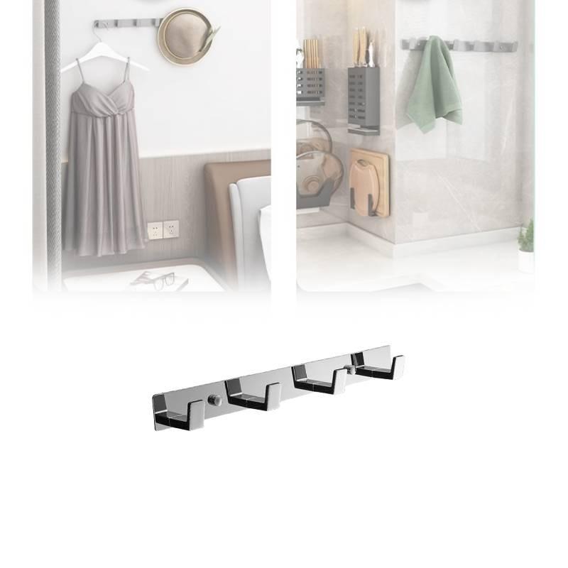 4 Hooks Coat Wall Mount Screw Hook Chrome Bath Towel Robe Rack Bathroom Kitchen
