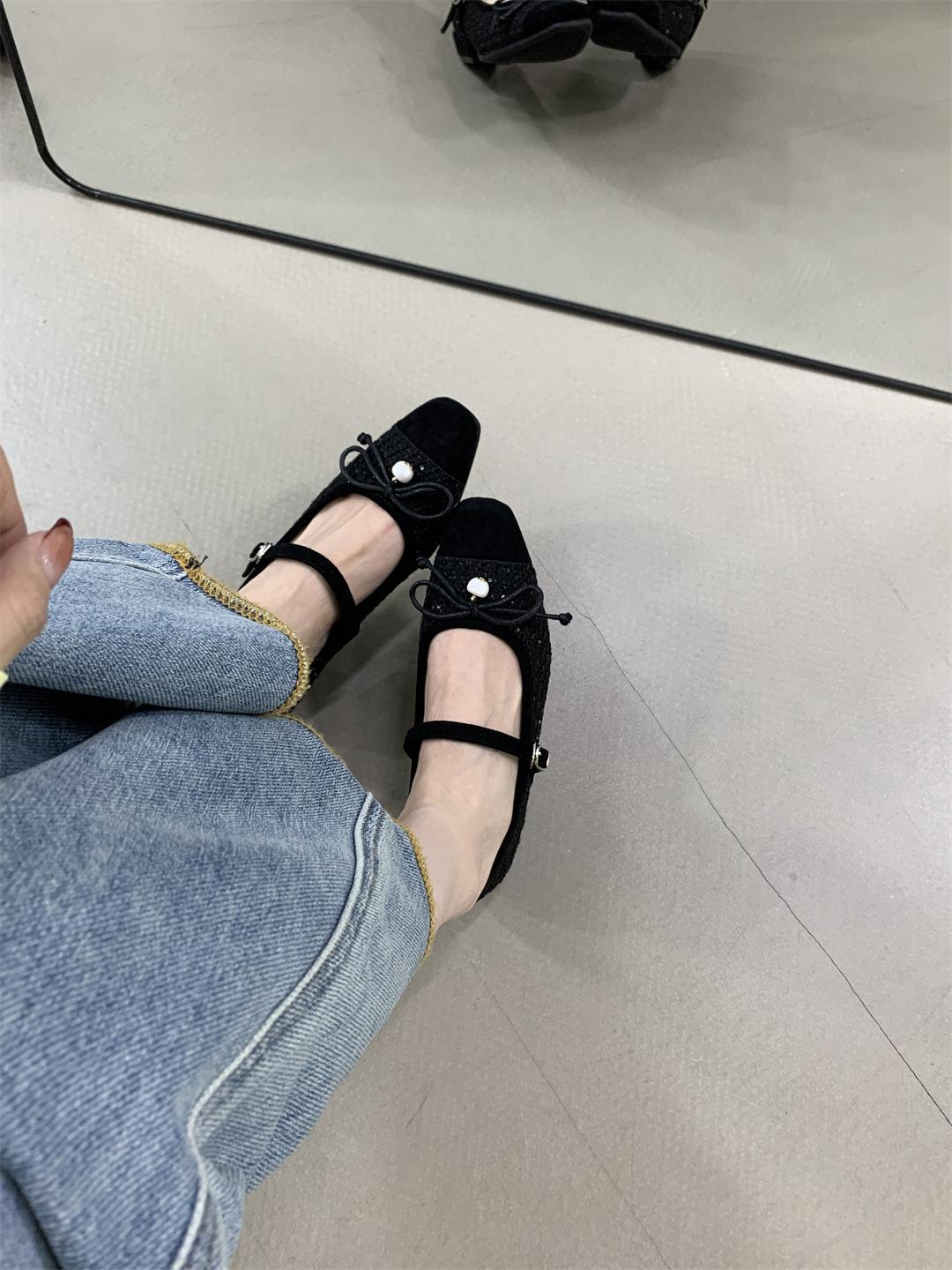 

Французские темпераментные вечерние туфли на низком каблуке 2025 ранняя весна маленькие ароматные ветряные блестки одинарные туфли женские туфли фея балет женские туфли 35 чёрный