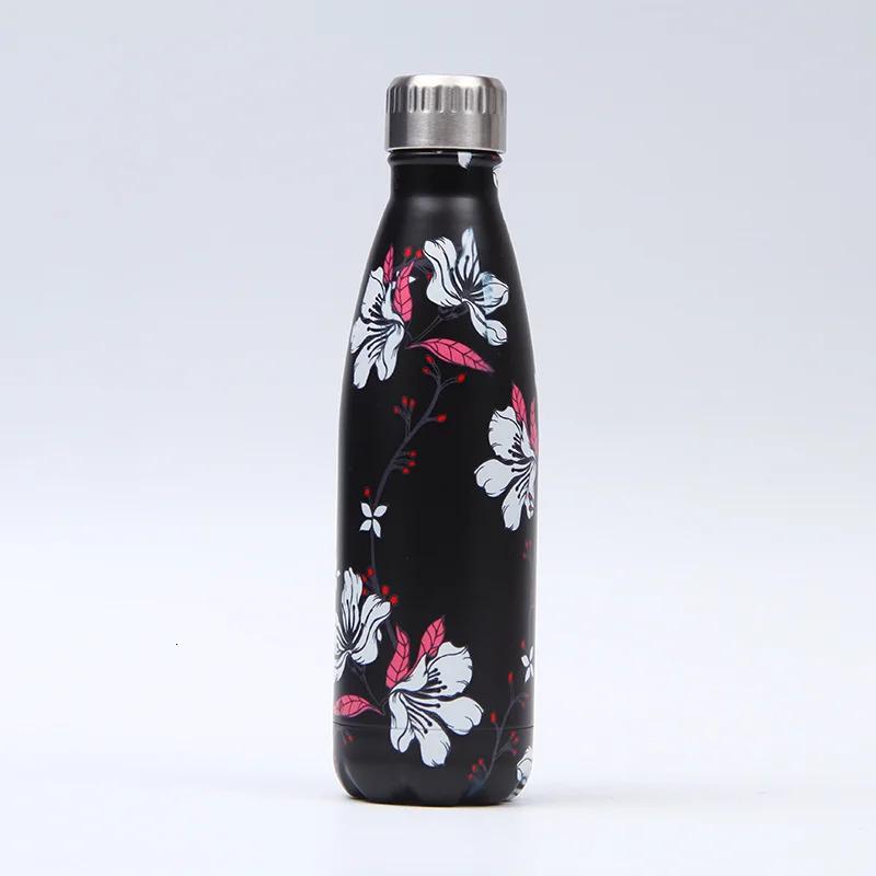 Kreativní květinová termoska Nerezová láhev na vodu Nepropustná sportovní láhev na pití do posilovny Na vodu Chladicí Izolovaný hrnek
