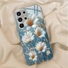 Gold-plated tempered glass phone case  compatible Galaxy S26 S25 S24 S23 S22 Ultra Plus. Features a white daisy design.