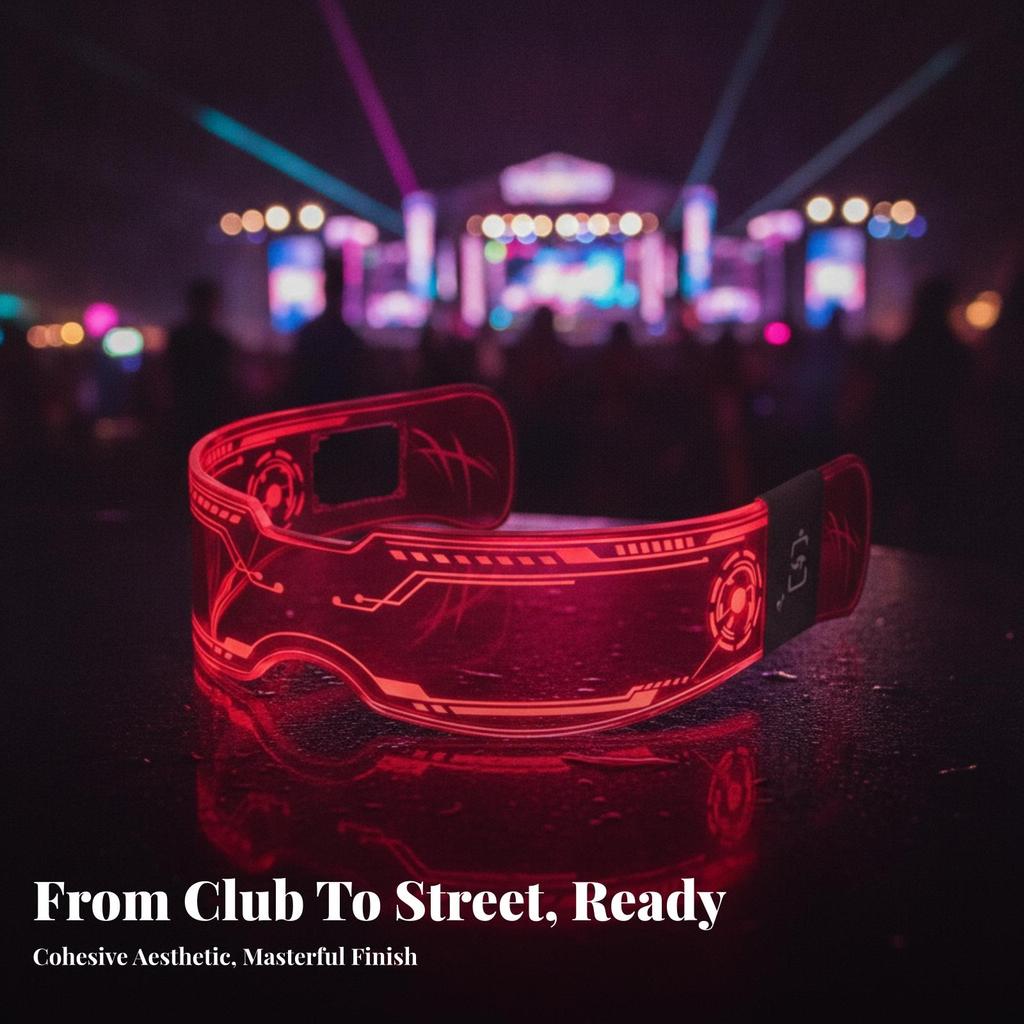Multicolor Light-up Glasses | Adjustable-Looking Band, futuristic Goggles with
