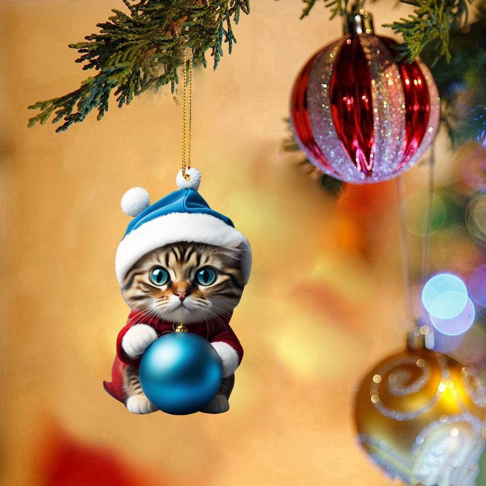 2D Christmas Tree Hanging Pendant Decorative Cat Hanging Decoration  New Year