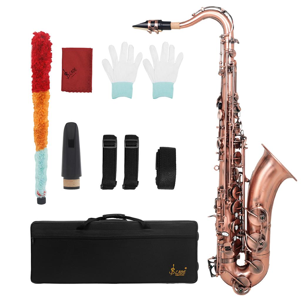 SLADE Tenor Saxophone Bb Red Brass Engraving White Shell Sax Professional Tenor Saxophone Woodwind Instrumental Set Band Bag