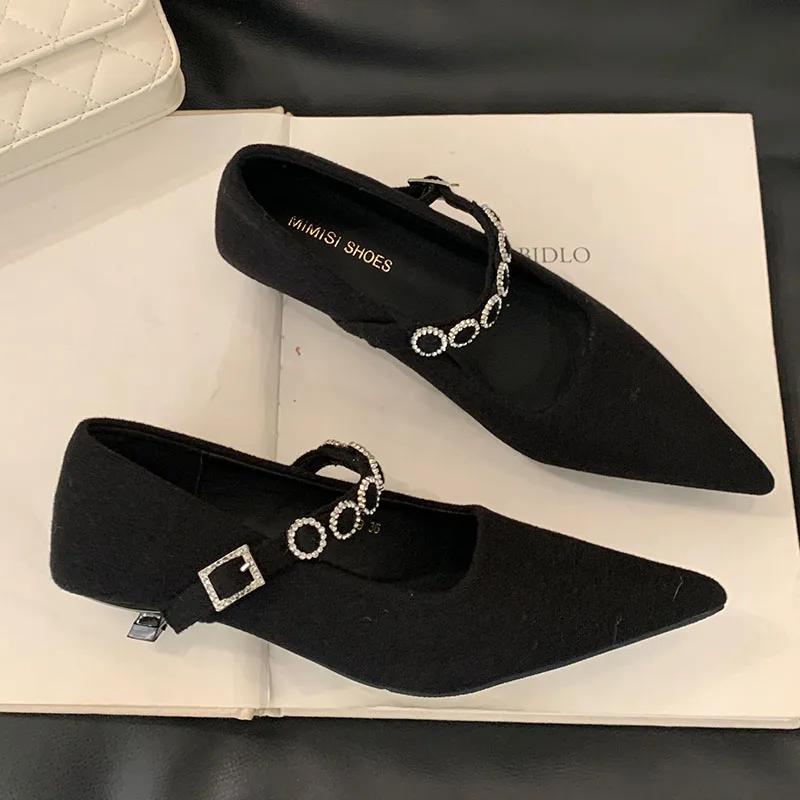Luxury Satin Rhinestone Pointed Toe Buckle Shallow Low Heeled Women Shoes 2025 New Fashion Brand Designer Wedding Women's Pumps
