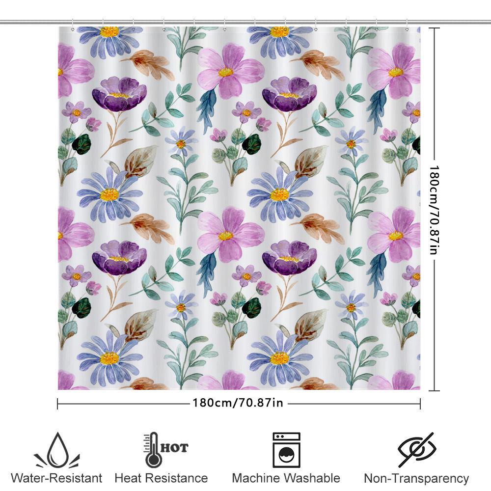 Delightful Floral Shower Curtain Bathroom Decor With Purple Blue Flowers Waterproof Fabric – Perfect Addition For Your Bathtub (