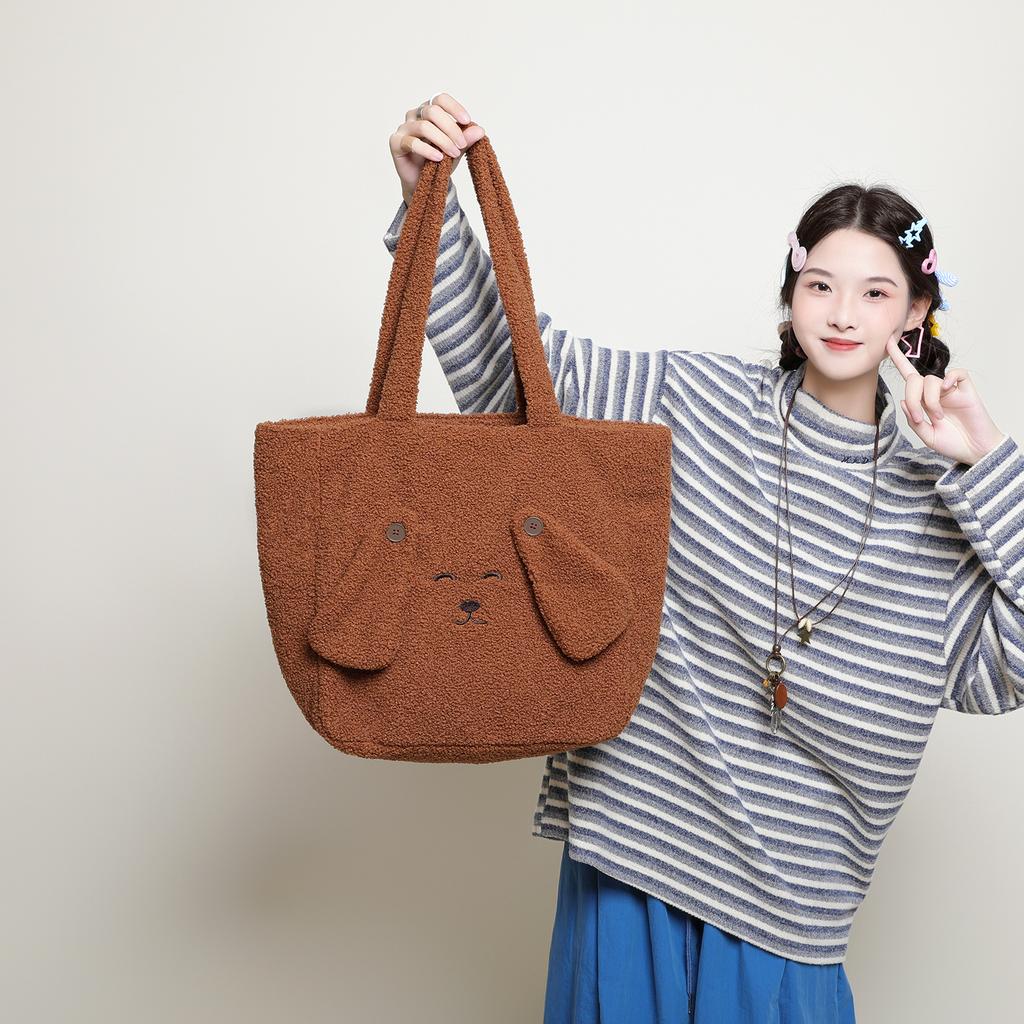 Neue Braune Niedliche Plüschtasche Lammwolle Pendler Umhängetasche Große Kapazität Tragetasche