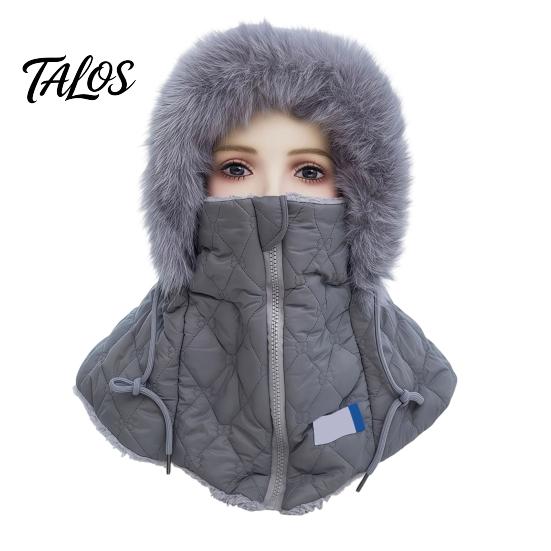Cold Weather Gear for Women Winter Balaclava Hat, Quilted Face Mask Hood Zipper Closure, Fuzzy Trim, Thermal Neck Warmer Fleece Lined, Warm Windproof